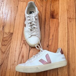Veja CAMPO LEATHER WHITE PLATINE rubber outsole preppy minimalist classic Pink